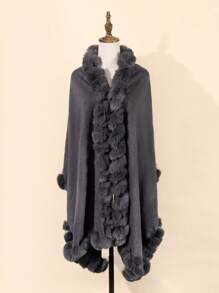 1件女士多色仿毛领柔软防风保暖时尚斗篷披肩，适合外出、聚会、派对、旅行、度假等场合。 - 多色四季披肩 - 查看 4