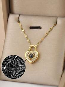 1條鑽石鑲嵌不鏽鋼心形項鍊,擁有100種語言的愛的表達,是女性浪漫禮物的不二之選 - 金黃色 - 查看 13