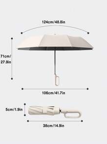 1 pieza Paraguas plegable automático con mango de gancho, portátil, anti-UV, paraguas de viaje con gran dosel para la escuela, oficina, hogar, refrescante en verano, playa, viaje