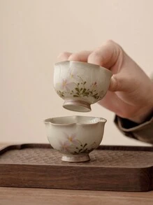 1pc Vintage Style Grayish-Green Chamomile Bud Tea Cup, Suitable For Living Room, Tea House, Restaurant
