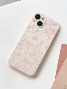 Valentines Aesthetic Pink Bow 1pc Ivory White Bow Ribbon Phone Case Compatible With Iphone - Beige - View 2