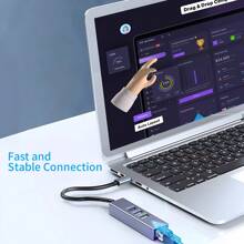 Usb 3.0 To Ethernet Adapter Gigabit With Ethernet Port & Aluminum 4-In-1 Usb Hub, Rj45 Lan Network Adapter Compatible With Imac, Pc, Chromebook Laptop, Etc. - Grey - View 7