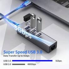Usb 3.0 To Ethernet Adapter Gigabit With Ethernet Port & Aluminum 4-In-1 Usb Hub, Rj45 Lan Network Adapter Compatible With Imac, Pc, Chromebook Laptop, Etc. - Grey - View 5