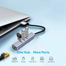 Usb 3.0 To Ethernet Adapter Gigabit With Ethernet Port & Aluminum 4-In-1 Usb Hub, Rj45 Lan Network Adapter Compatible With Imac, Pc, Chromebook Laptop, Etc. - Grey - View 1