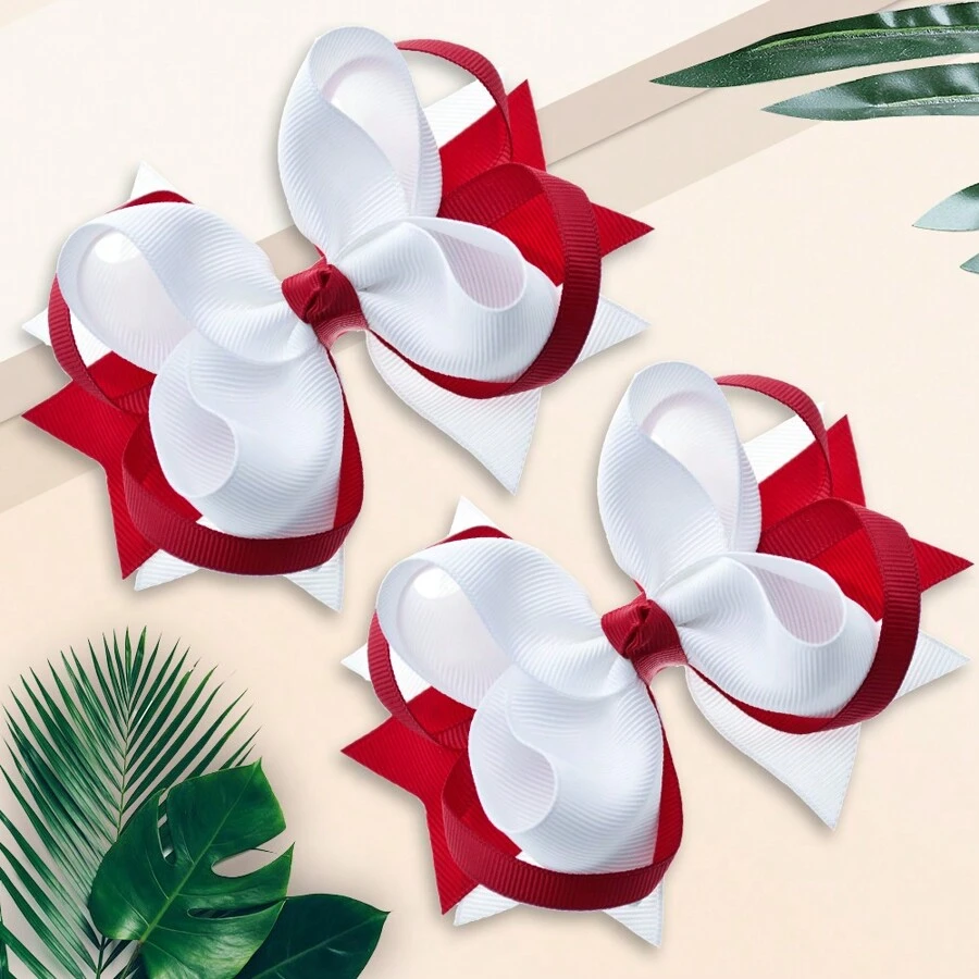 2Pcs 5 Inch Hair Bow Fashionable Children Girl Hair Bows With Clips For Festivals Gift - Multicolor - View 1