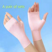 1對女士夏季防曬高彈性冰絲半指運動手套,適用於戶外活動 - 粉色 - 查看 1