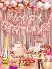 68 件/套玫瑰金女士生日派对装饰品，玫瑰金粉色五彩纸屑气球，流苏窗帘，生日快乐横幅，适合 20 岁 30 岁 40 岁 50 岁 60 岁用品 - 玫瑰金 - 查看 5