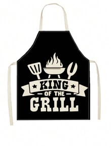 1pc Alphabet & Bbq Pattern Linen Apron For Kitchen Cooking Home Use