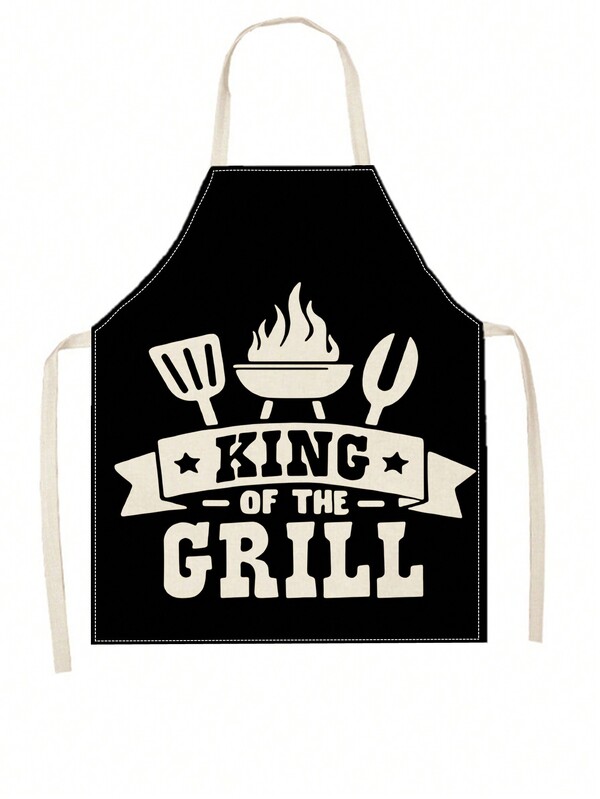 1pc Alphabet & Bbq Pattern Linen Apron For Kitchen Cooking Home Use