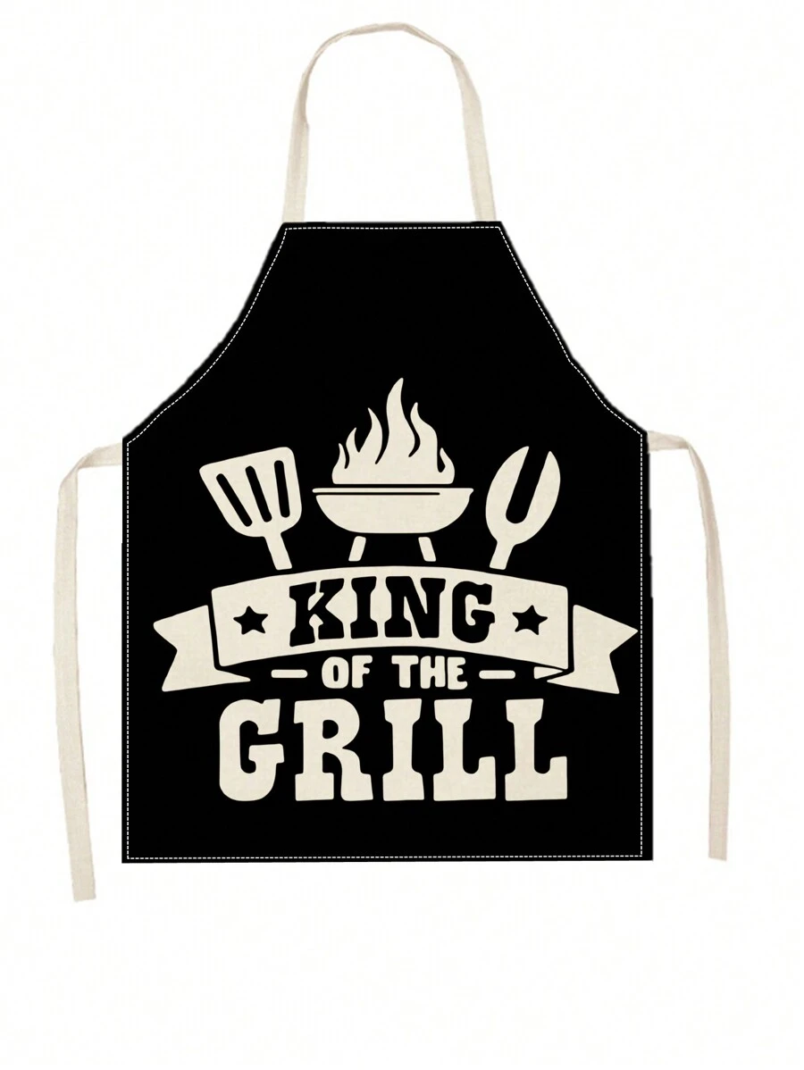1pc Alphabet & Bbq Pattern Linen Apron For Kitchen Cooking Home Use