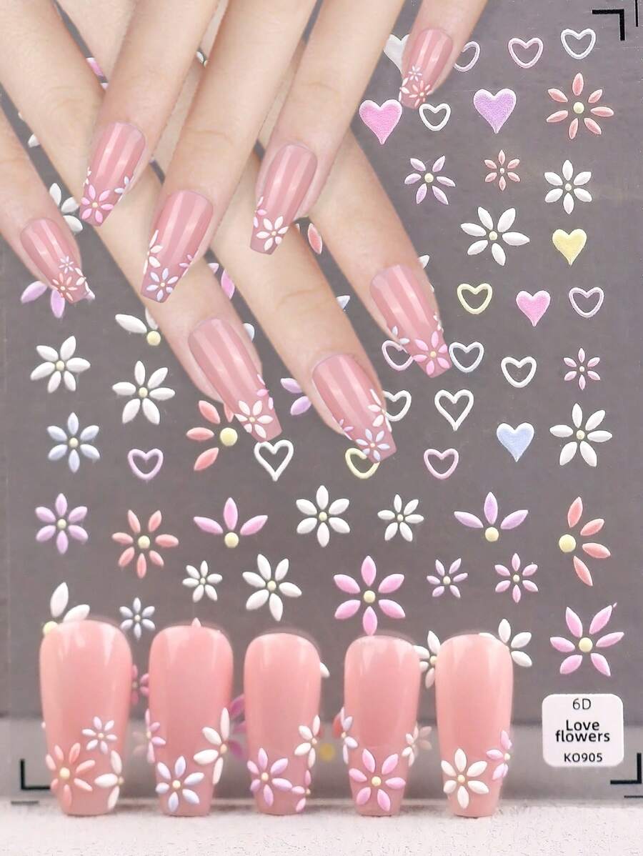 Summer To Autumn Themed Nail Art Stickers, Purple, Pink, Colorful Flowers, Petals, Vines, Ballet Floral Patterns, Suitable For Girls And Women DIY - Multicolor - View 1
