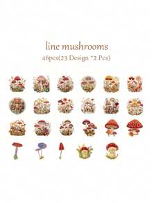 MO CARO 46入組/盒刺繡蘑菇卡通圖案貼紙封口標籤貼花,用於日記和日誌創作 - 彩色 - 查看 2