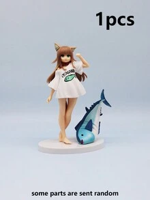 Juguete de modelo de una pieza linda chica gato, sentada y comiendo pescado, kit de modelo amarillo/beige ensamblado al azar (algunas partes al azar) - Multicolor - Ver 10