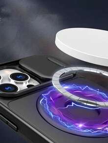 歐美新輕奢風強磁吸支架和環扣一體,兼容iphone 11/12/13/14/15 Pro/promax,滑窗鏡頭,加厚防摔霧面手機保護套 - 黑色 - 查看 2