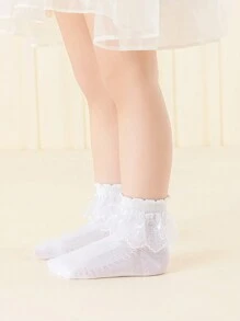 4pairs/Pack White Thin Mesh Breathable Lace Princess Style Short Socks For Girls, Spring/Summer