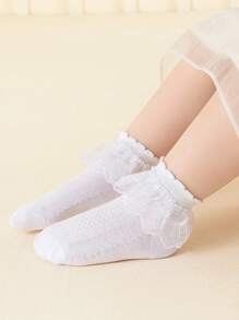 4pairs/Pack White Thin Mesh Breathable Lace Princess Style Short Socks For Girls, Spring/Summer