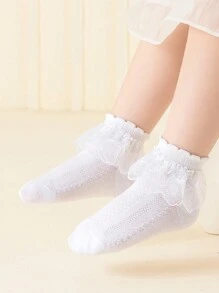 4pairs/Pack White Thin Mesh Breathable Lace Princess Style Short Socks For Girls, Spring/Summer