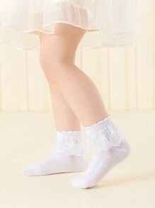 4pairs/Pack White Thin Mesh Breathable Lace Princess Style Short Socks For Girls, Spring/Summer
