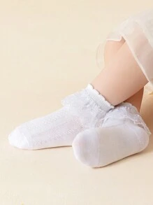 4pairs/Pack White Thin Mesh Breathable Lace Princess Style Short Socks For Girls, Spring/Summer