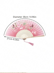 1pc Jade Rabbit Folding Fan, Traditional Craft Gift Fan For Japanese Hanfu Dance Performance Portable Silk Fan (Pattern & Color Random) Birthday Gifts Graduation