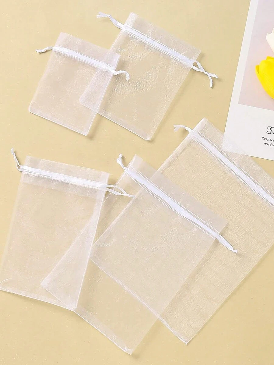 100pcs Simple Organza Drawstring Bags For Ring, Jewelry, Cosmetics Packaging And Storage - Organza Bag - View 1