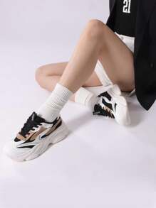 Women's Platform Chunky Fashion Sneakers Walking Lace-Up Comfortable Dad Sneakers Workout Sport Work Casual Tennis Shoes - Đen/Tân - Xem 10