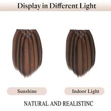 7入組黑色自然直貼片式合成纖維短髮，女性優質假髮數字夾，14英寸長 - Dark Brown - 查看 10