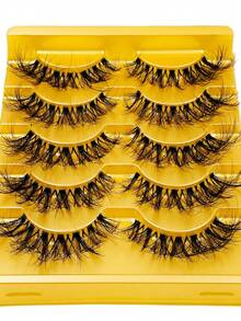 Rikuaild 5對毛茸茸亂糟糟的假睫毛,天然外觀,卷曲柔軟,可重複使用,輕盈舒適,全帶式假睫毛,日常使用 - 交叉款 - 查看 7