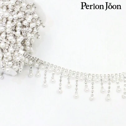 Perlon Joon 一套新娘婚鞋装饰配件 - 水晶丝带、珍珠、水钻饰边、流苏链