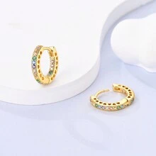 Earring For Women Exquisite Hoop Earrings Inlaid Colorful Sparkling Zirconia Design Silver Color Multiple Colors Available Hypoallergenic Jewelry Pretty Female Gift - KTE112 - View 4