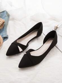 Women's Pointed Toe Flat Shoes, New Spring/Summer 2025 Models, Low Vamp Soft Bottom Side Hollow Out Fairy Style Gentle Elegant Work Shoes, Black