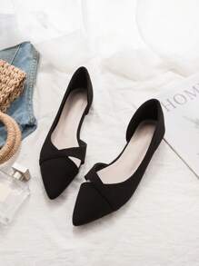 Women's Pointed Toe Flat Shoes, New Spring/Summer 2025 Models, Low Vamp Soft Bottom Side Hollow Out Fairy Style Gentle Elegant Work Shoes, Black