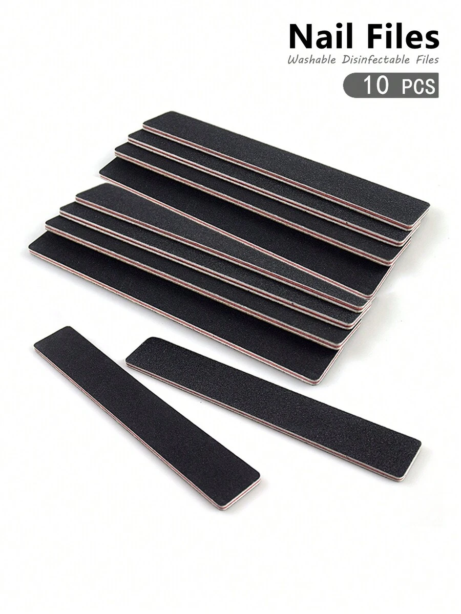 10pcs Double Sided Rectangle Shape Nail Files 100/180 Grit - Black - View 1