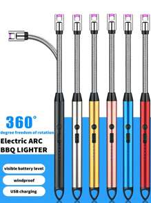1入組電子蠟燭打火機,usb充電防風點火槍打火機,可充電電弧防風長款廚房打火機,適用於燒烤爐灶露營無火電弧打火機,室內和戶外露營的無火電弧打火機 - 金色 - 查看 2