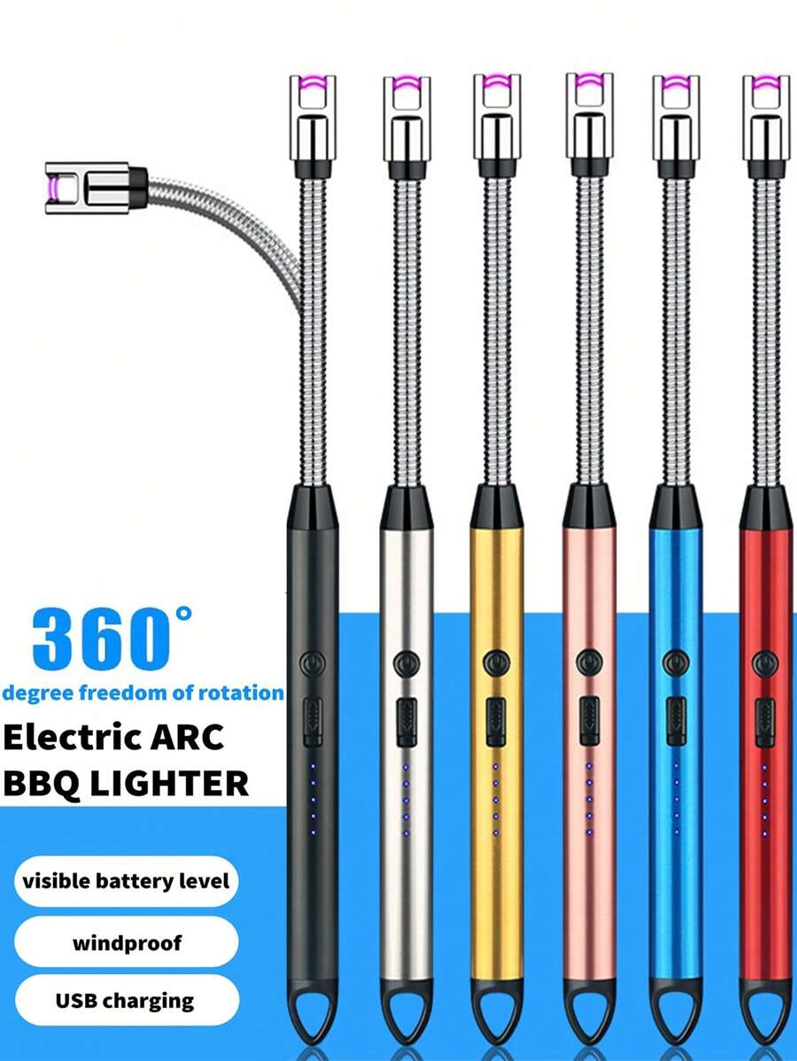 1入組電子蠟燭打火機,usb充電防風點火槍打火機,可充電電弧防風長款廚房打火機,適用於燒烤爐灶露營無火電弧打火機,室內和戶外露營的無火電弧打火機