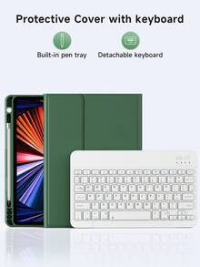 IPad Case With Keyboard Compatible With IPad 7/8/9 Gen 10.2inch,Compatible With Samsung Galaxy Tab S6 Lite 10.4/Huawei MatePad Pro 11inch Cover,Built-In Pencil Holder - Green - View 3
