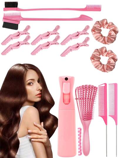 Bộ lược chải tóc dành cho tóc tự nhiên kèm chai xịt tóc, lược gỡ rối, bộ lược tạo kiểu tóc dùng được cho cả tóc ướt và tóc khô.