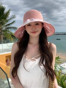 1 件女士可折叠涂层太阳帽，新款春夏系列，带花朵和彩虹图案，户外渔夫帽，带紫外线防护，适合日常使用 - 拼色 - 查看 2