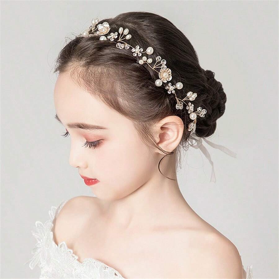 1PC Princess Headpiece White Flower Headband Pearl Hair Dress For Girl And Flower Girls Cute Bridal Wedding Hair Band, Wedding Hair Band Hair Accessories For Girls Teens - White - View 1