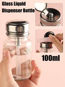 100毫升透明玻璃分装瓶，适用于指甲油和卸妆液，加厚空瓶，带锁扣按压式酒精泵，配不锈钢盖 - 彩色 - 查看 2