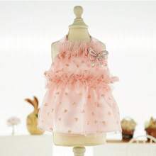 1件寵物衣服,春夏薄款金色壓花心形和蝴蝶結吊帶裙,透氣,適合比熊、泰迪、柯基等 - 藍色 - 查看 5