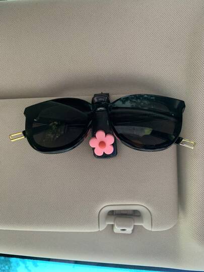 1入粉色車用太陽鏡夾,可愛花朵裝飾,多功能遮陽板收納袋,附有車票/名片夾