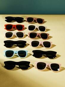 12pcs Set Simple Round Frame Children Fashion Glasses, Metal Hinge Vintage Personalized Suitable For Outing, Daily Wear, Stage Performance, Birthday Party, Unisex