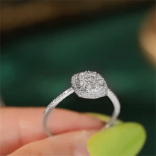 S925 Sterling Silver Geometric Square Ring With Zirconia Stone, Luxury Jewelry Gift For Her - Silver - View 4