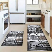 1pc Soft & Absorbent Kitchen/Living/Crystal Velvet Floor Mat With Alphabet Print, Anti-Slip/Oil/Floor Protection - Grey - View 3