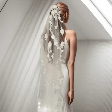Velo Nupcial De 1m De Largo Con Flores Y Perlas En 3d Para Decoración De Boda Romántica Y Elegante. Disponible En Blanco Y Marfil, Con Peine Y Diseño De 1 Capa Para Adorno De Cintura Y Cadera