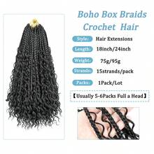 Tóc tết hộp Goddess 24 inch móc cho phụ nữ, 1 gói tóc tết hộp Crochet, tóc tết hộp Boho móc sẵn, tóc tết tổng hợp (1B#)) - màu đen - Xem 2