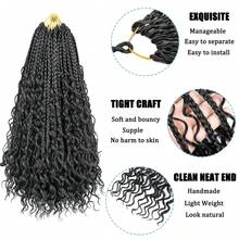 Tóc tết hộp Goddess 24 inch móc cho phụ nữ, 1 gói tóc tết hộp Crochet, tóc tết hộp Boho móc sẵn, tóc tết tổng hợp (1B#)) - màu đen - Xem 3