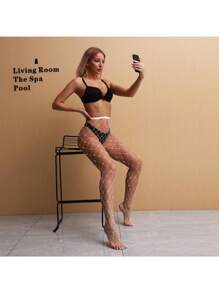 1 Pair Sparkly Large Mesh Fishnet Tights Glitter Rhinestone Fishnets Stockings - White - View 5