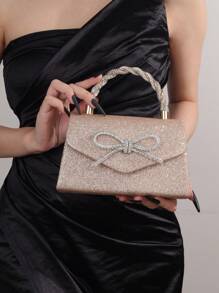 Women's Rhinestone Handbag Clutch Purse Crystal Mini Bow Knot Evening Bag Top Handle Shoulder Bag Chain Bridal Bag, Perfect For Party, Wedding, Prom, Formal Occasion, Matching With Wedding Dress, Formal Gown, Prom Dress, Birthday Dress, Party Dress
